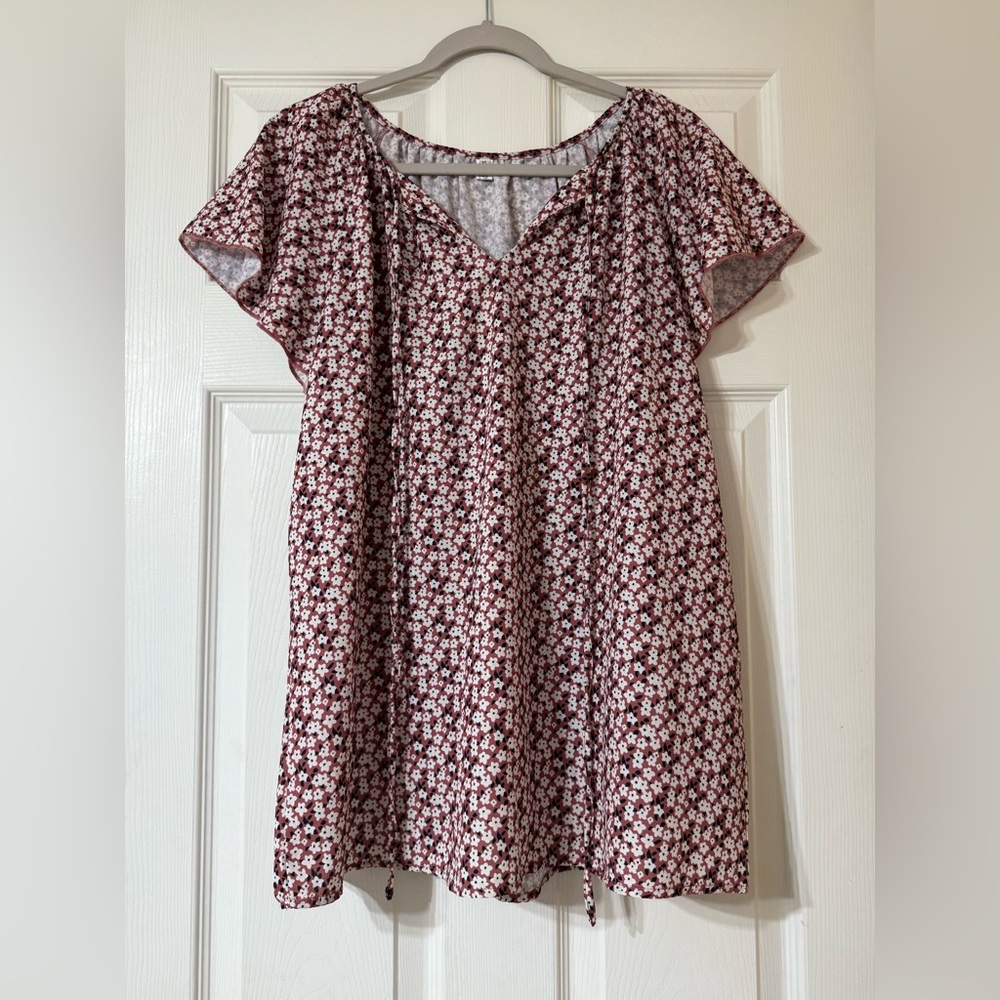 Simple Fun Maroon Short Sleeve Floral Blouse size XL